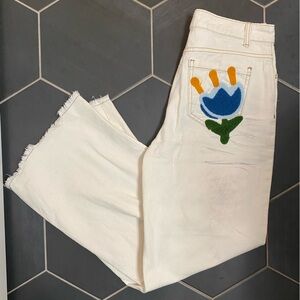 Cider Cream Wide Leg embroidered Jean